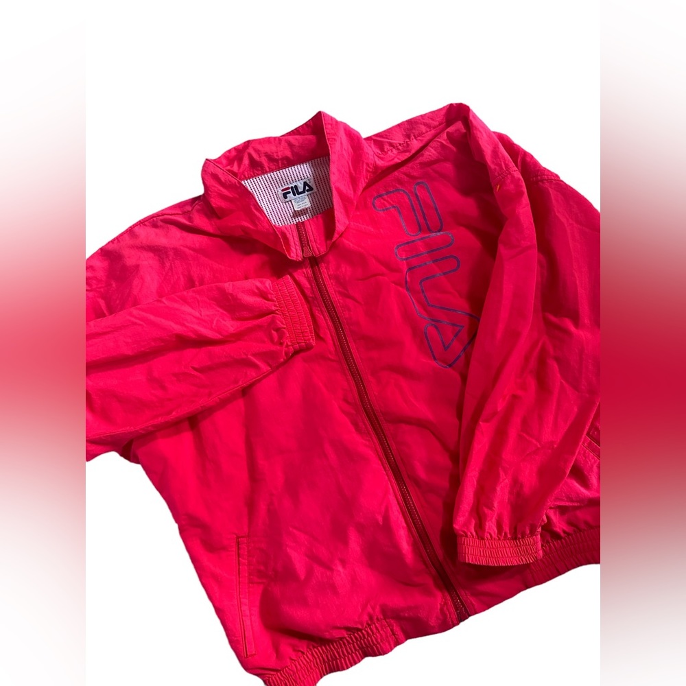 Womens Vintage FILA Made‎ in the USA Logo Windbreaker Zip up Jacket Large